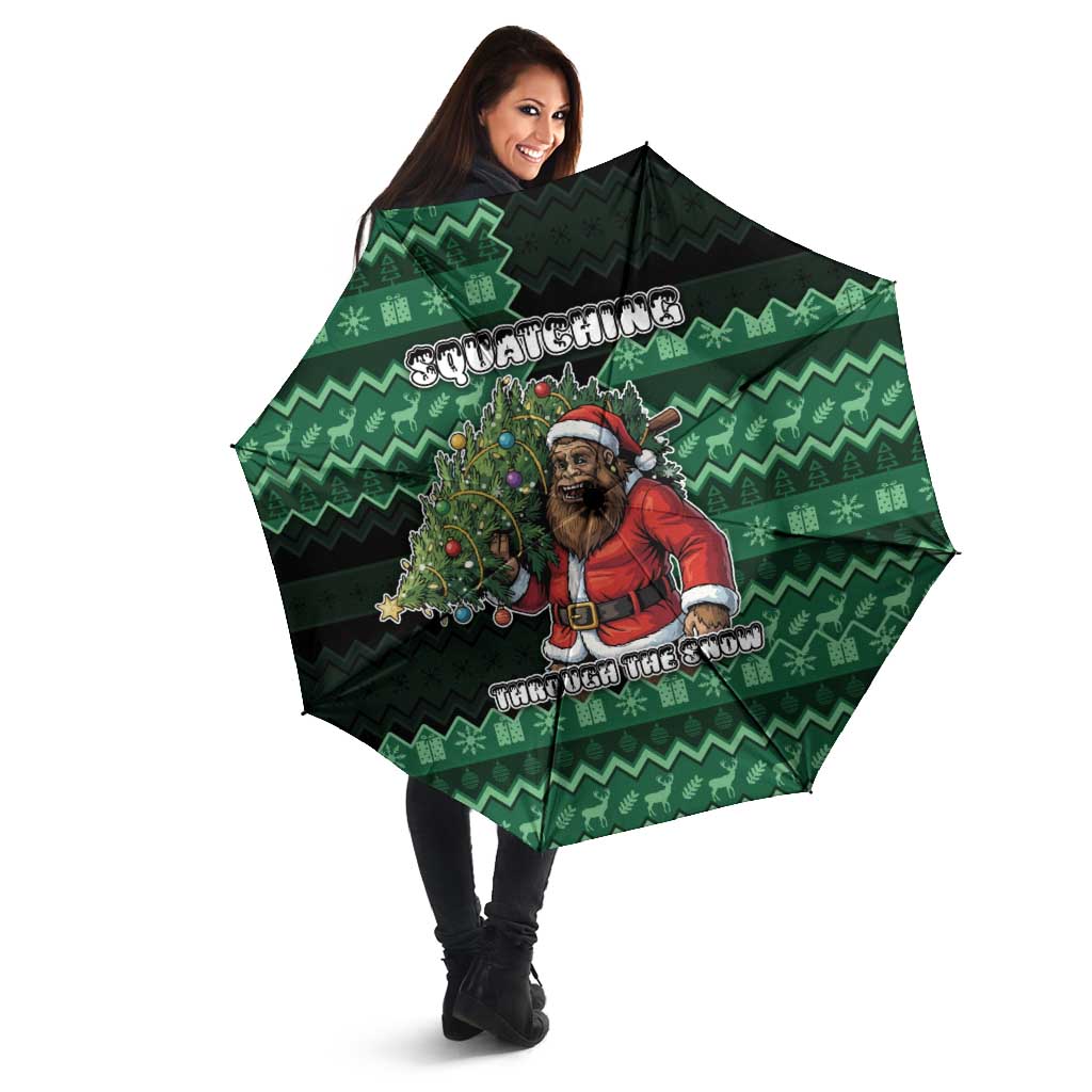 Bigfoot Christmas Umbrella Squatching Through The Snow - Wonder Print Shop