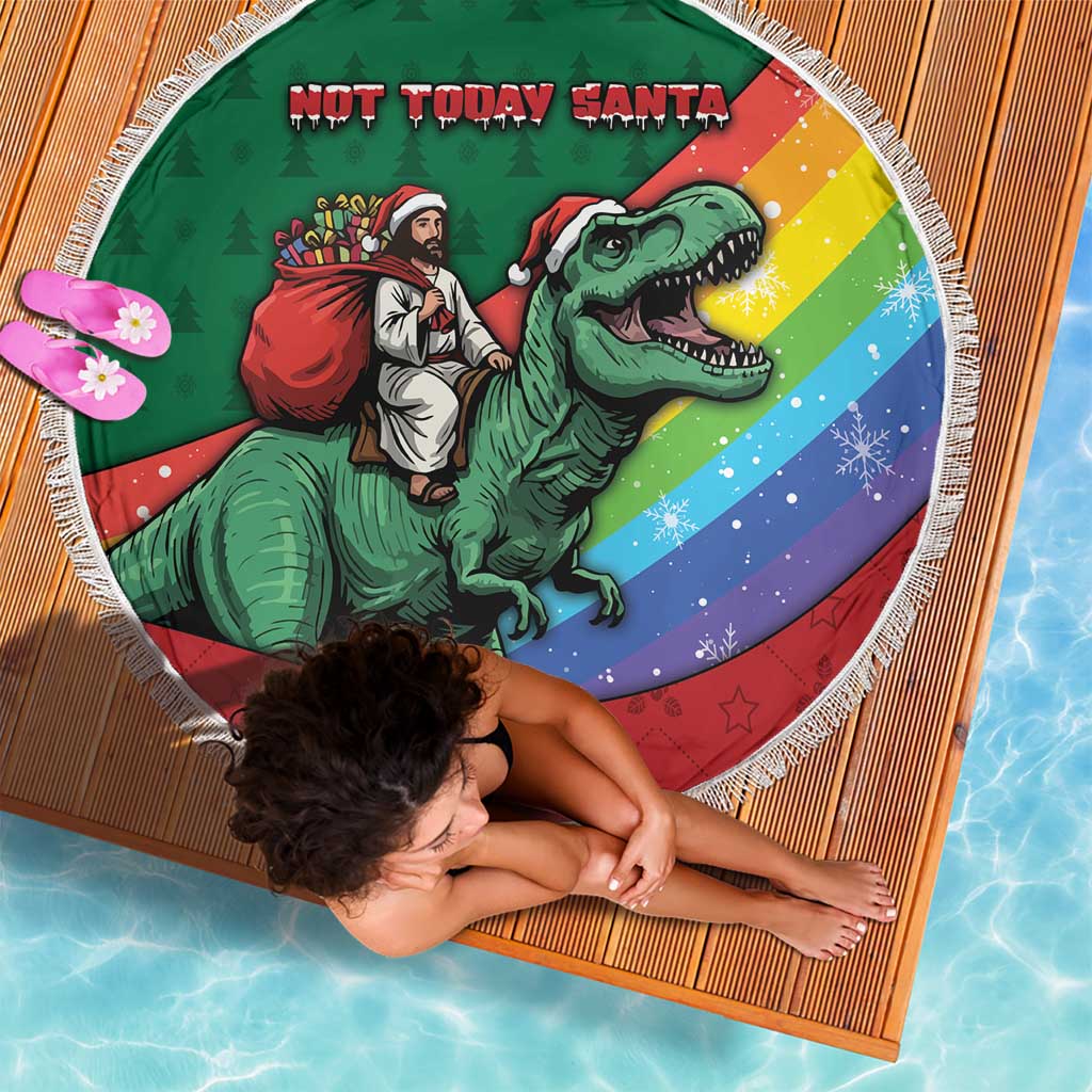 T Rex And Jesus Christmas Beach Blanket Not Today Santa - Wonder Print Shop