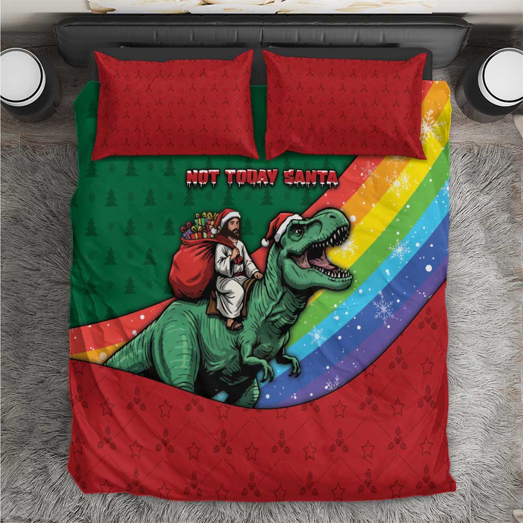 T Rex And Jesus Christmas Bedding Set Not Today Santa - Wonder Print Shop