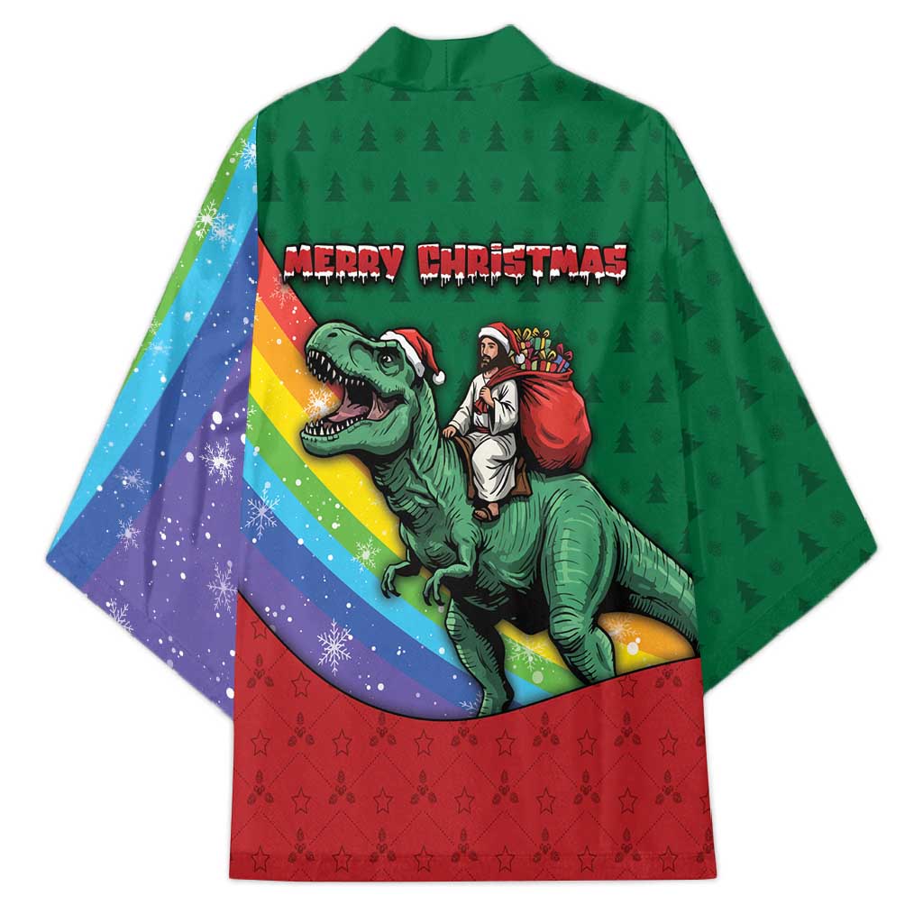 T Rex And Jesus Christmas Kimono Not Today Santa - Wonder Print Shop