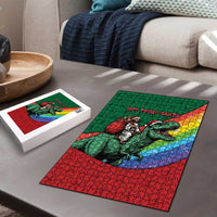 T Rex And Jesus Christmas Puzzle Not Today Santa - Wonder Print Shop