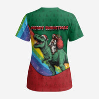 T Rex And Jesus Christmas Scrub Top Not Today Santa - Wonder Print Shop