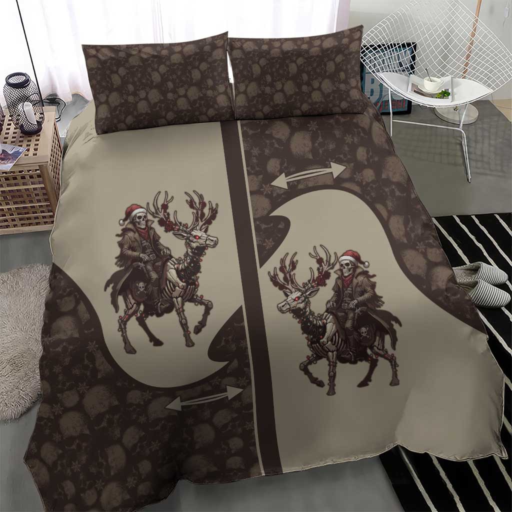 Western Yoke Bedding Set Skeleton Cowboy Santa On A Reindeer - Wonder Print Shop