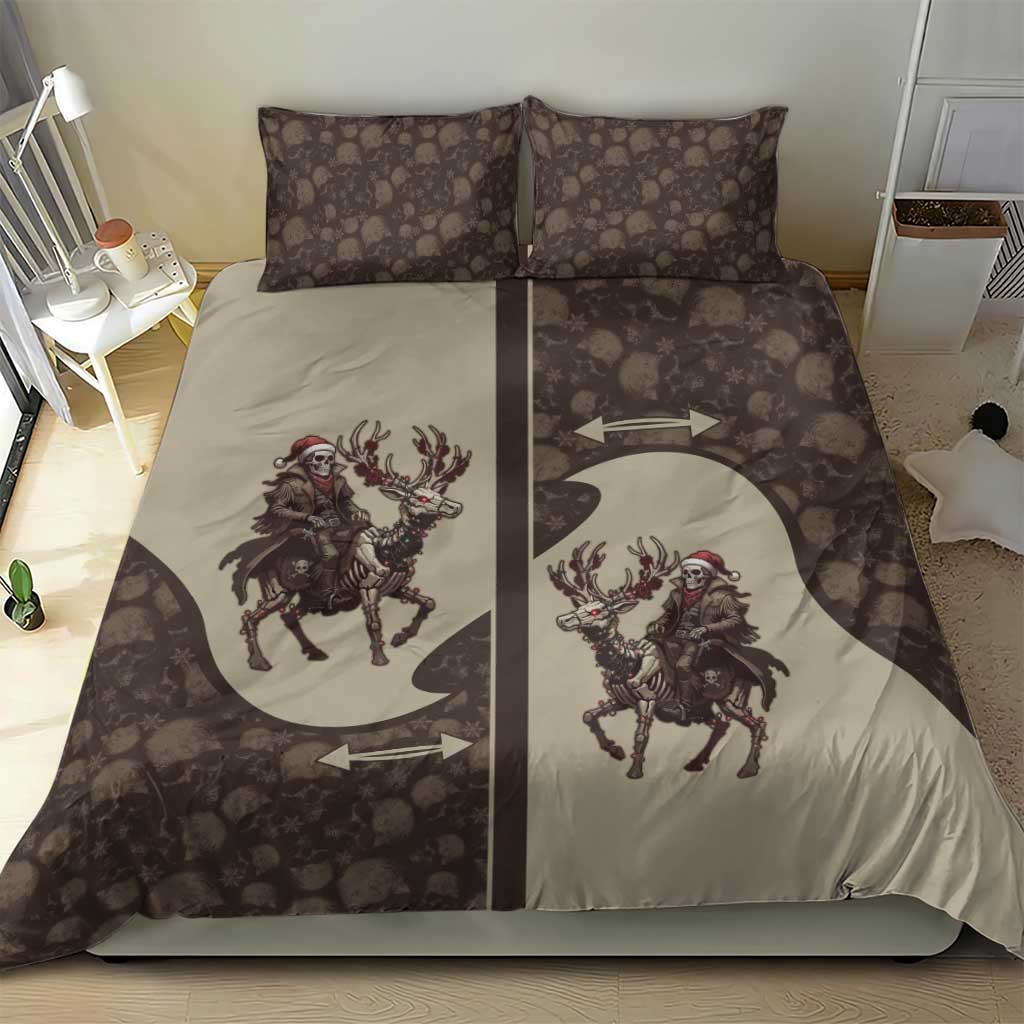Western Yoke Bedding Set Skeleton Cowboy Santa On A Reindeer - Wonder Print Shop