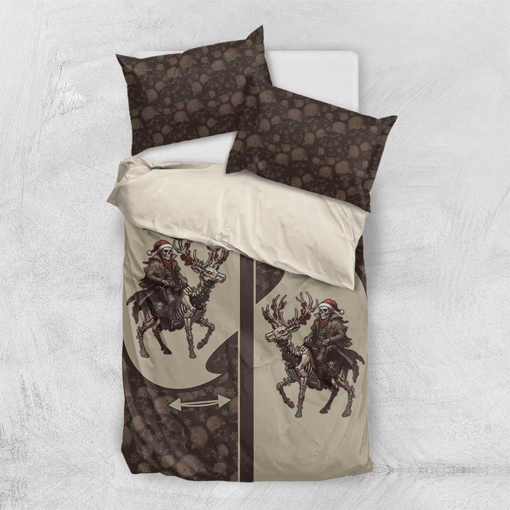 Western Yoke Bedding Set Skeleton Cowboy Santa On A Reindeer - Wonder Print Shop