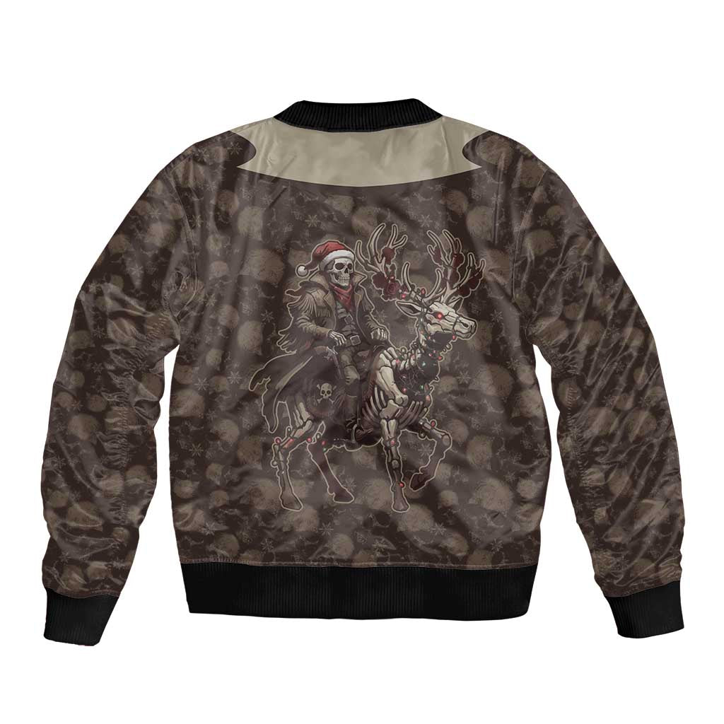 Western Yoke Bomber Jacket Skeleton Cowboy Santa On A Reindeer - Wonder Print Shop