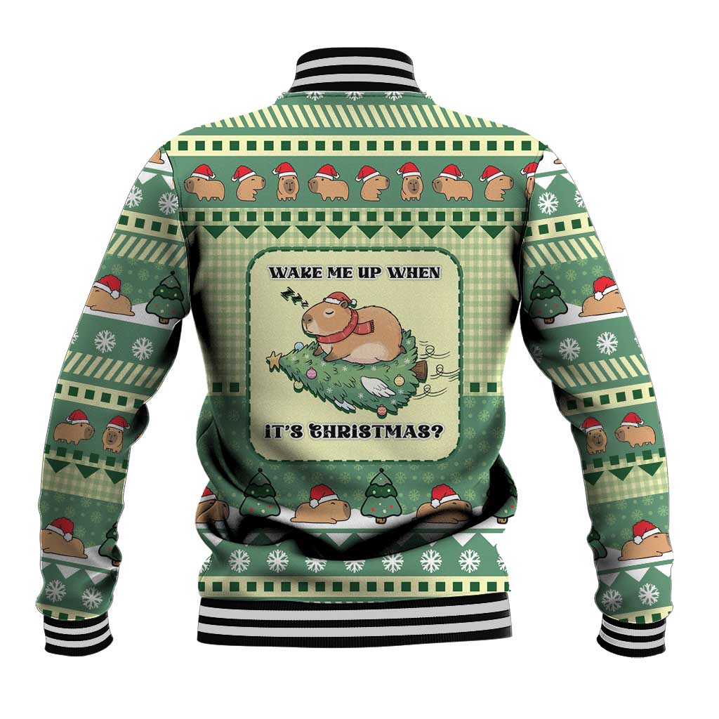 Capybara Christmas Baseball Jacket Wake Me Up When It's Christmas - Wonder Print Shop