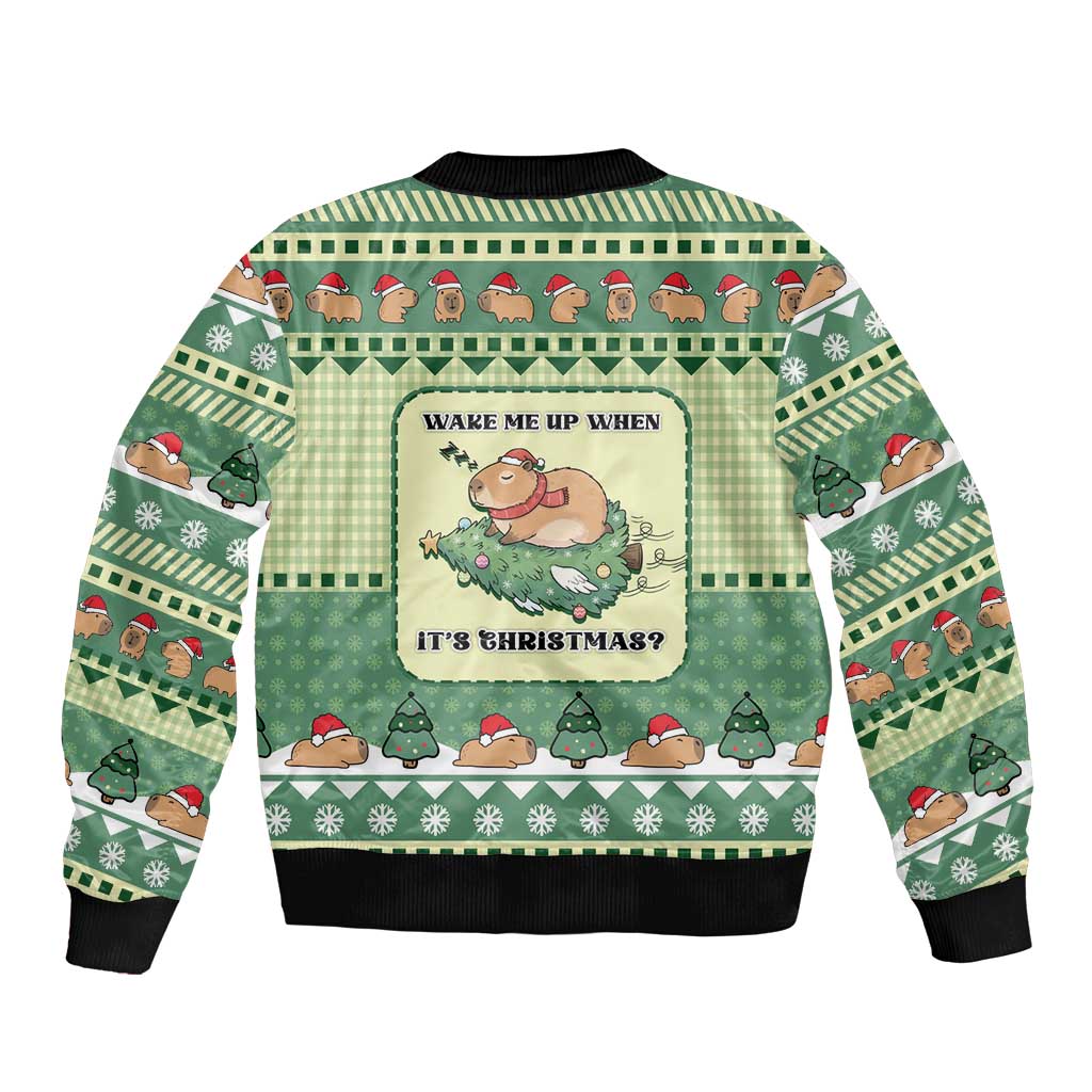 Capybara Christmas Bomber Jacket Wake Me Up When It's Christmas - Wonder Print Shop