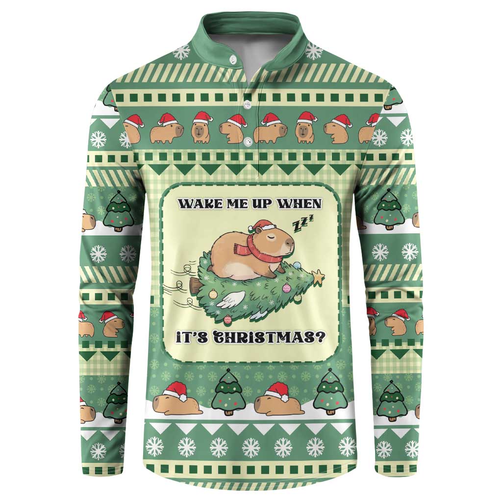 Capybara Christmas Button Sweatshirt Wake Me Up When It's Christmas - Wonder Print Shop