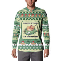 Capybara Christmas Button Sweatshirt Wake Me Up When It's Christmas - Wonder Print Shop