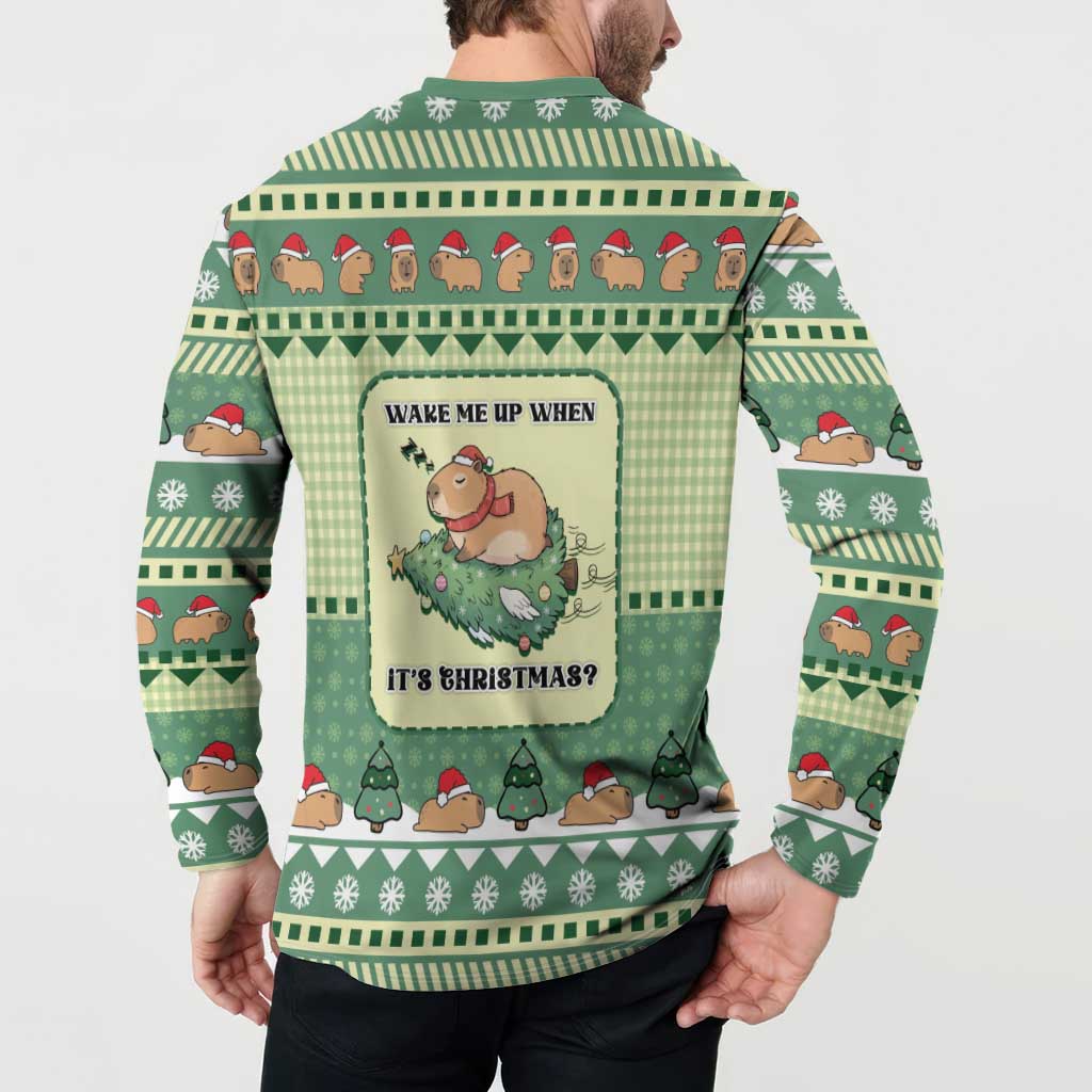 Capybara Christmas Button Sweatshirt Wake Me Up When It's Christmas - Wonder Print Shop