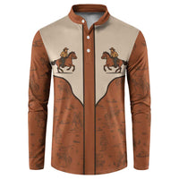 Men's cowboy button sweatshirt with horse rider yoke, terracotta and cream panels