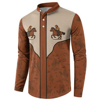 Men's cowboy button sweatshirt with horse rider front print, terracotta and cream panels