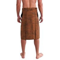Terracotta western swim shorts, all-over cowboy pattern, back view with adjustable tie