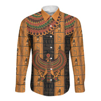 Egyptian God Horus Long Sleeve Button Shirt Ancient Mythology Falcon Hieroglyphic Patterns