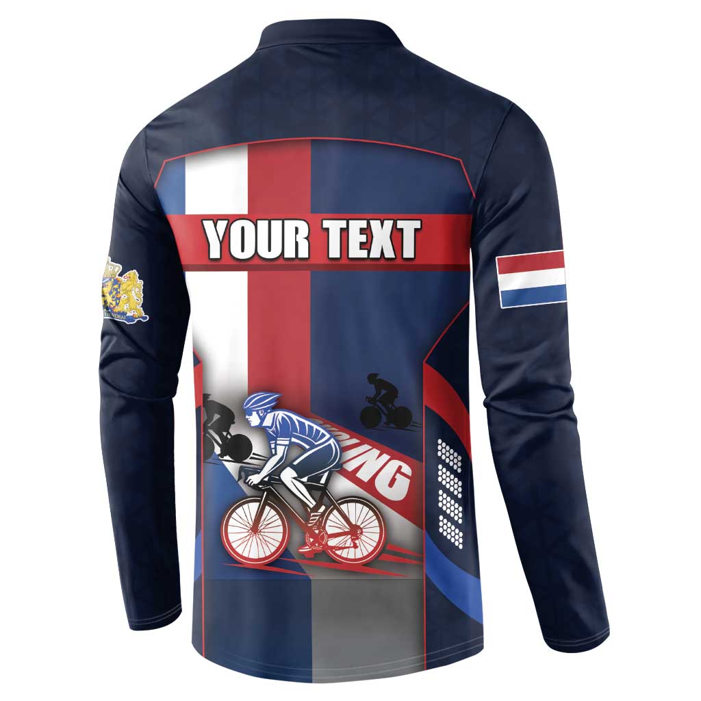 Personalized Netherlands Cycling Button Sweatshirt Sporty Style Navy - Wonder Print Shop