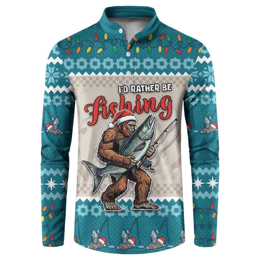 Bigfoot Fishing Christmas Button Sweatshirt Funny Style - Wonder Print Shop
