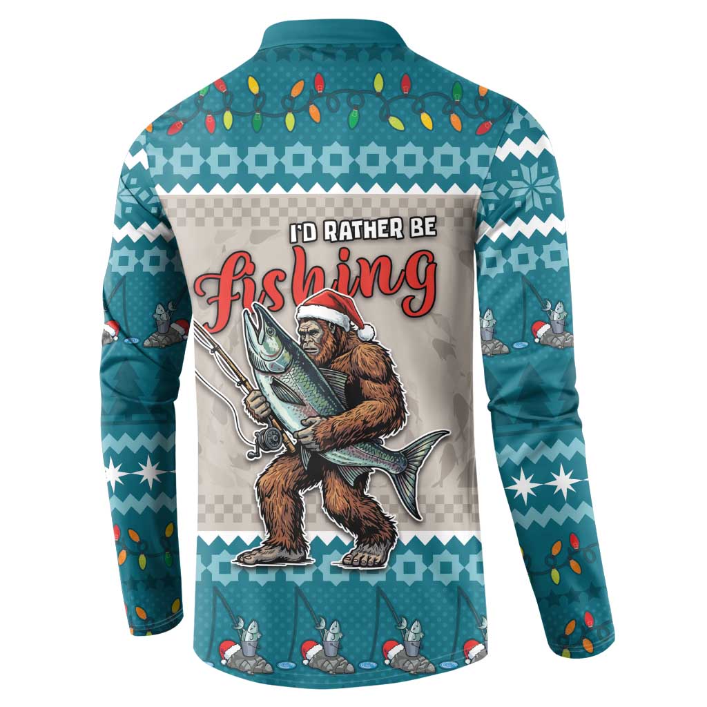 Bigfoot Fishing Christmas Button Sweatshirt Funny Style - Wonder Print Shop