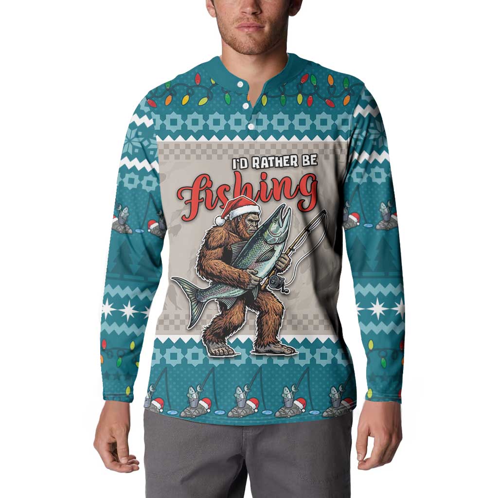 Bigfoot Fishing Christmas Button Sweatshirt Funny Style - Wonder Print Shop