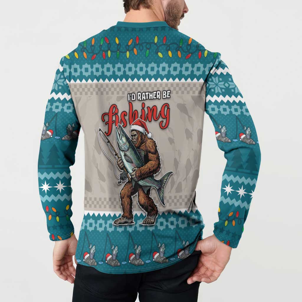 Bigfoot Fishing Christmas Button Sweatshirt Funny Style - Wonder Print Shop
