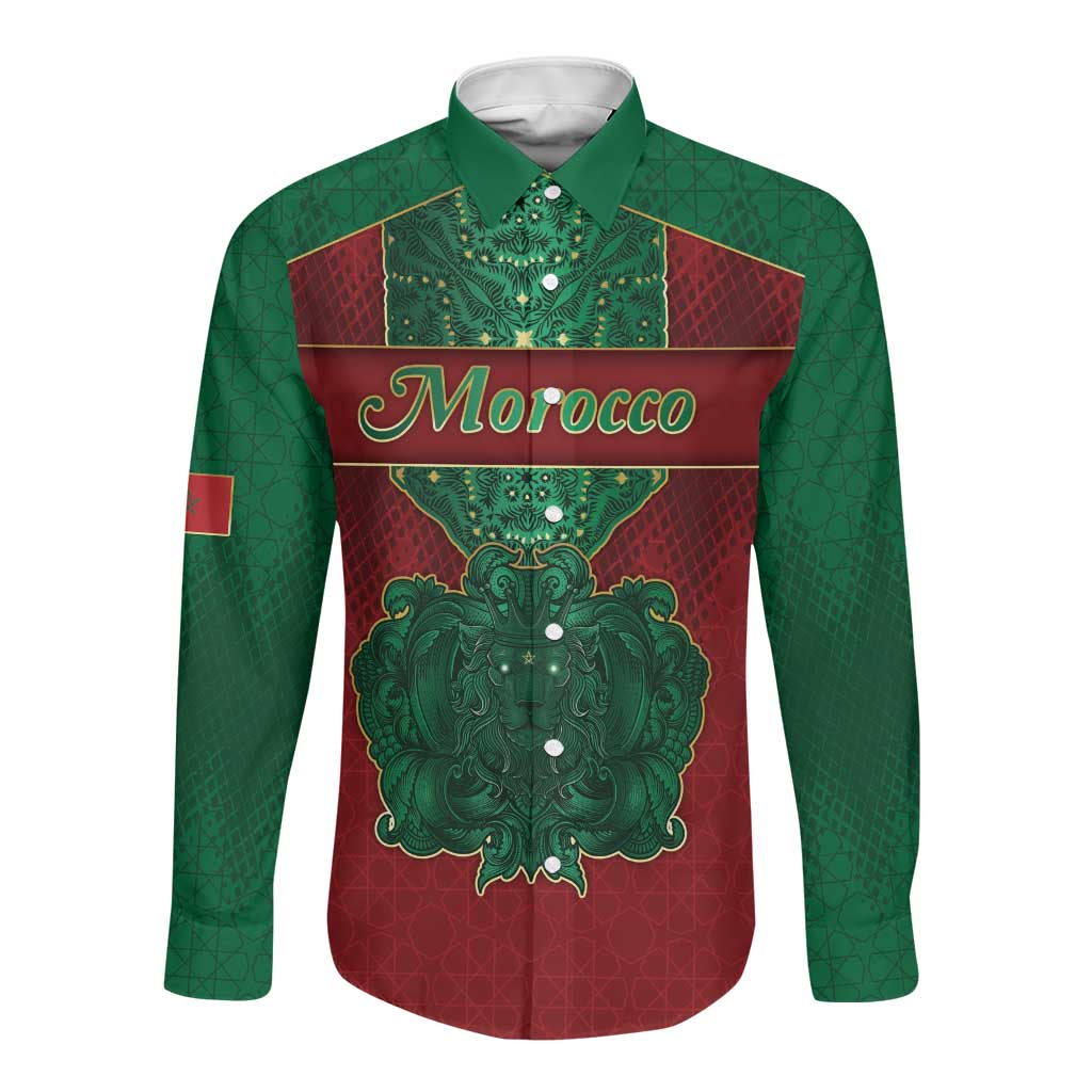 Personalized Morocco Long Sleeve Button Shirt Royal Lion Islam Patterns - Wonder Print Shop