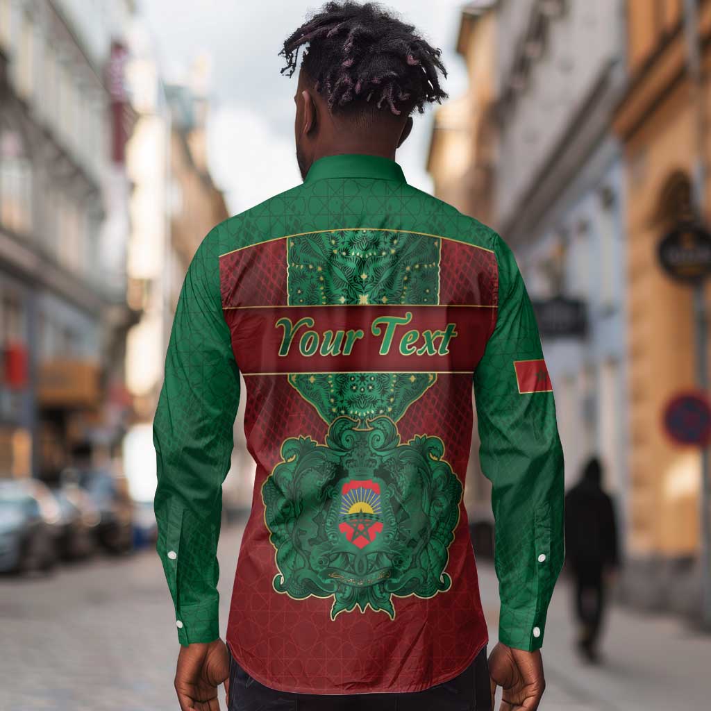 Personalized Morocco Long Sleeve Button Shirt Royal Lion Islam Patterns - Wonder Print Shop
