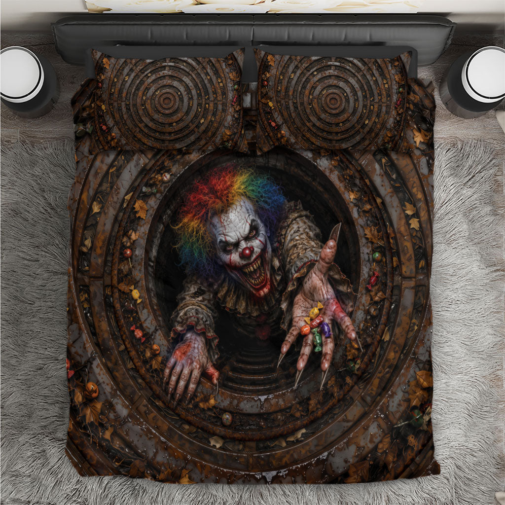 3D Illusion Spooky Clown Halloween Bedding Set Evil Jester Red Balloon Sewer Drain