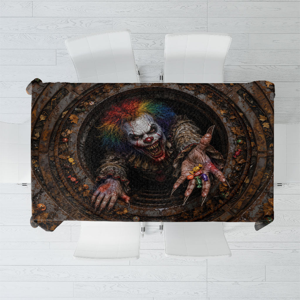 3D Illusion Spooky Clown Halloween Tablecloth Evil Jester Red Balloon Sewer Drain