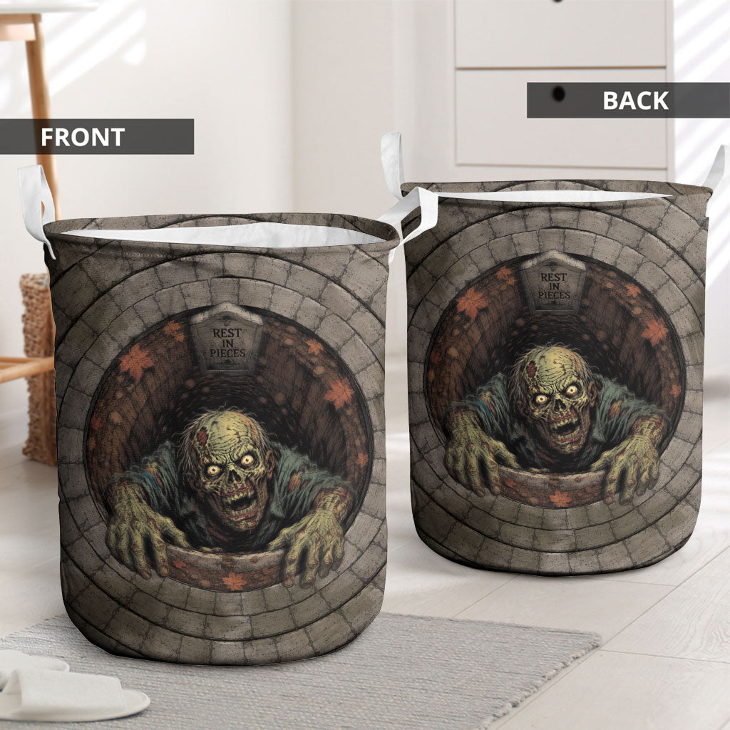 3D Illusion Zombie Halloween Laundry Basket Undead Ghoul Rest In Pieces Crypt