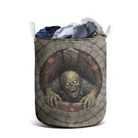 3D Illusion Zombie Halloween Laundry Basket Undead Ghoul Rest In Pieces Crypt