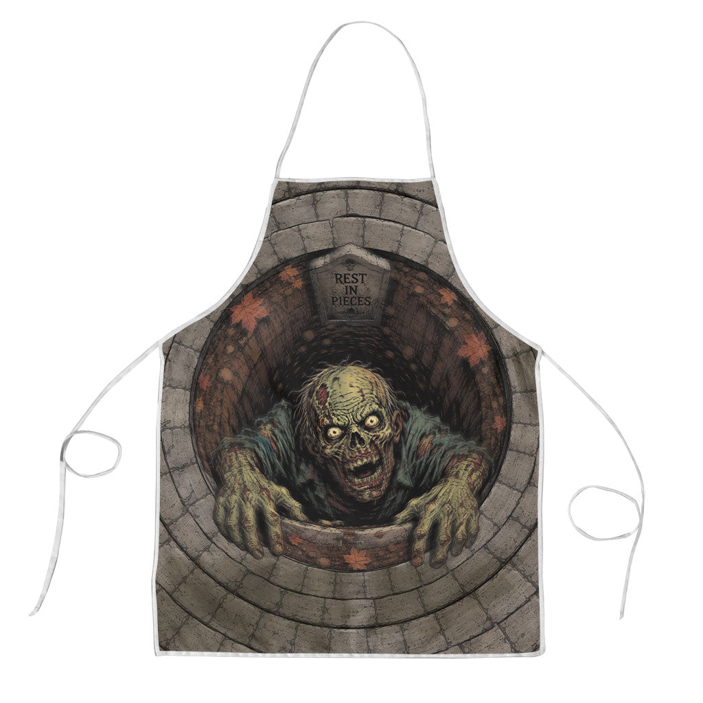 3D Illusion Zombie Halloween Apron Undead Ghoul Rest In Pieces Crypt