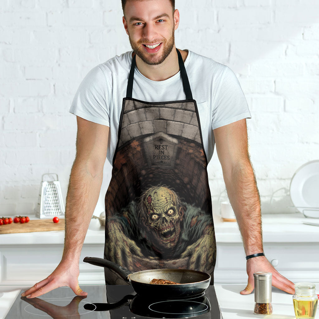 3D Illusion Zombie Halloween Apron Undead Ghoul Rest In Pieces Crypt
