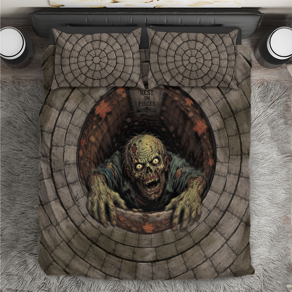3D Illusion Zombie Halloween Bedding Set Undead Ghoul Rest In Pieces Crypt