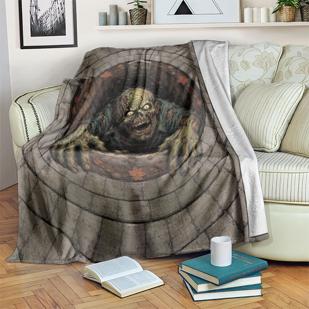 3D Illusion Zombie Halloween Blanket Undead Ghoul Rest In Pieces Crypt