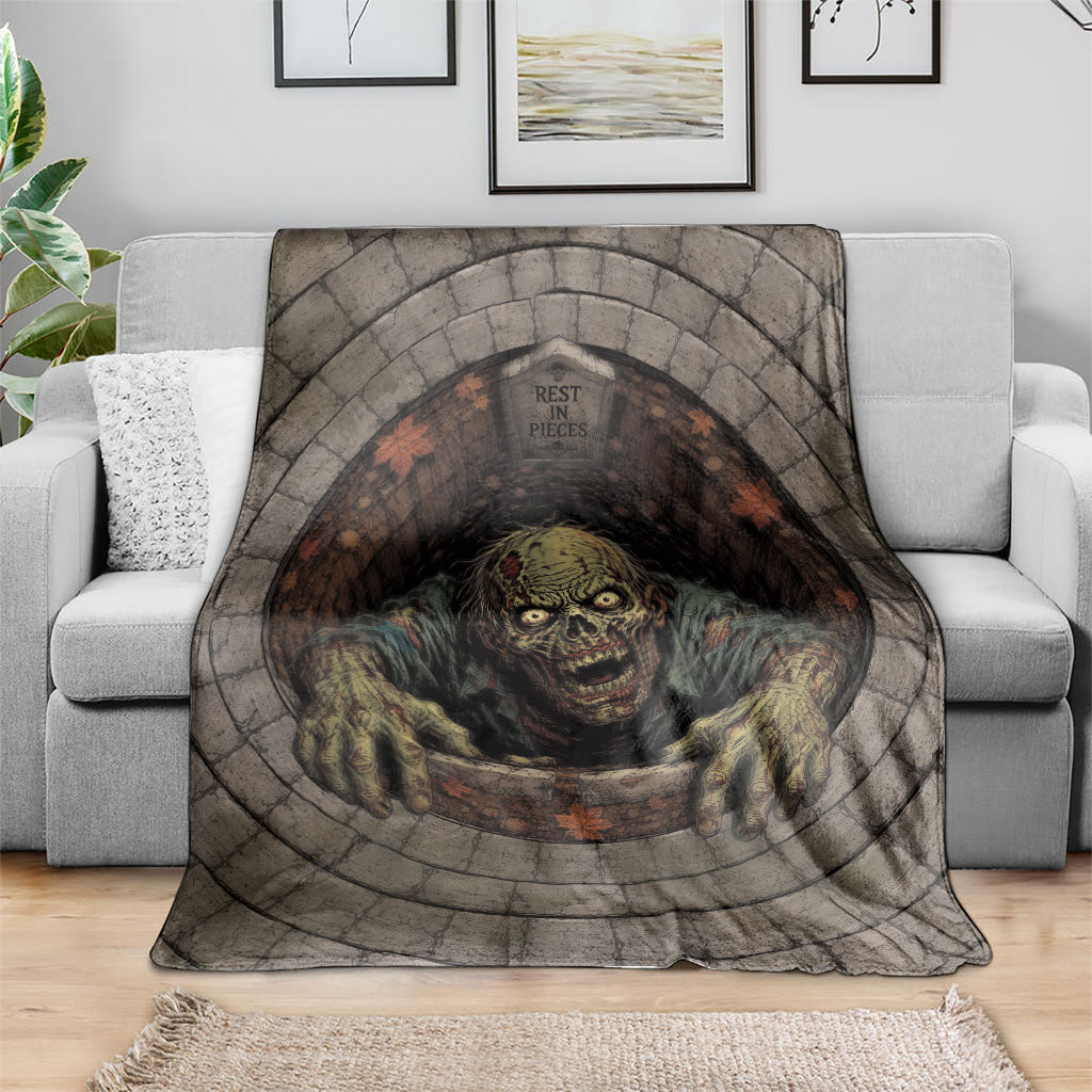 3D Illusion Zombie Halloween Blanket Undead Ghoul Rest In Pieces Crypt