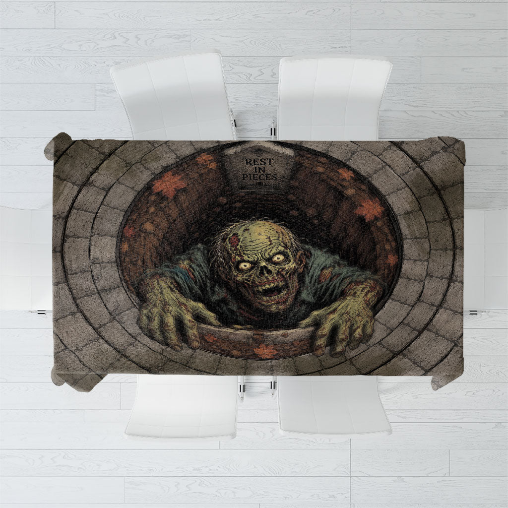 3D Illusion Zombie Halloween Tablecloth Undead Ghoul Rest In Pieces Crypt