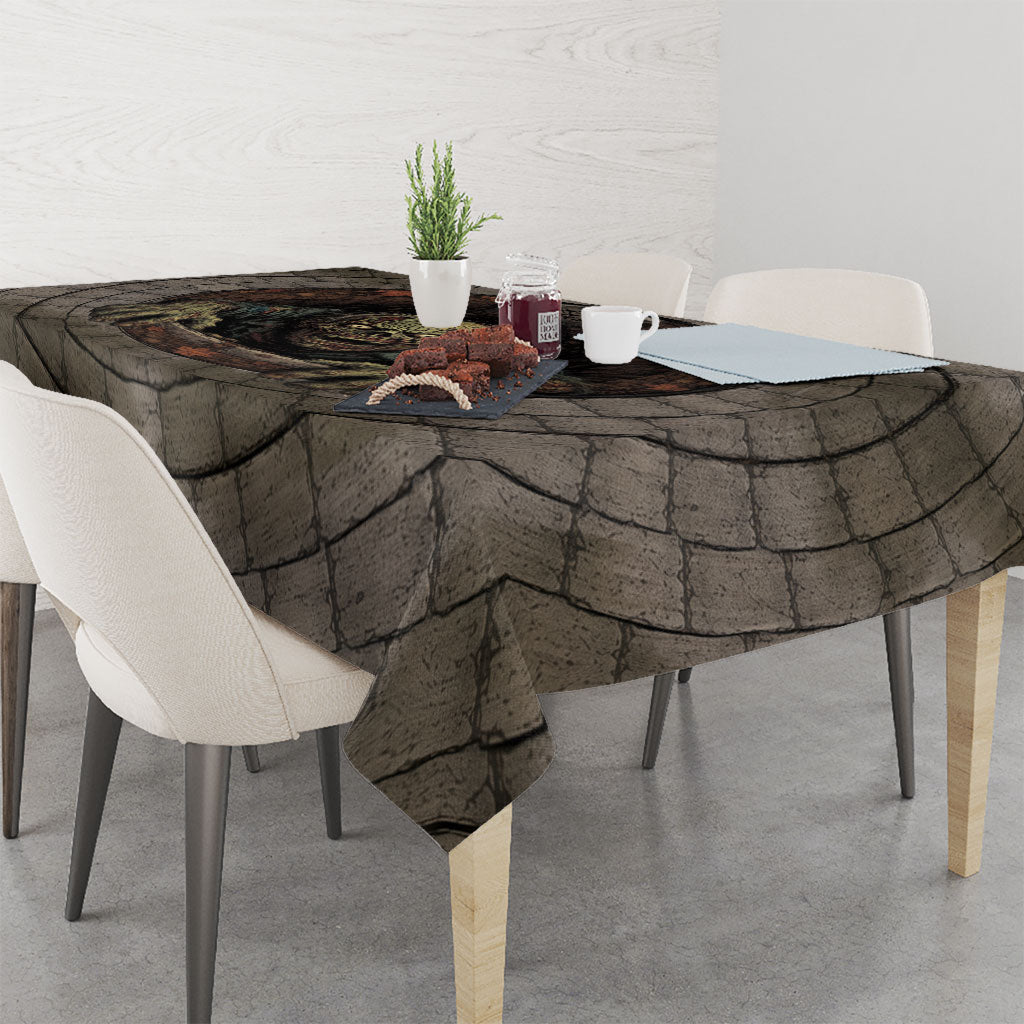 3D Illusion Zombie Halloween Tablecloth Undead Ghoul Rest In Pieces Crypt