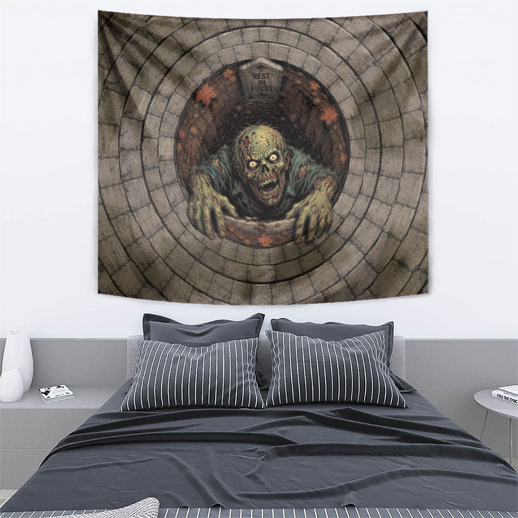3D Illusion Zombie Halloween Tapestry Undead Ghoul Rest In Pieces Crypt
