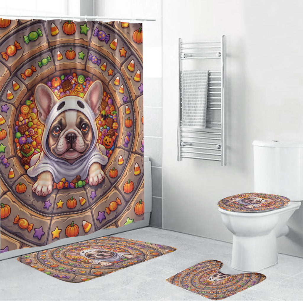 3D Illusion French Bulldog Halloween Bathroom Set Ghost Puppy Trick Or Treat Candy Well