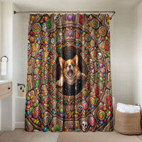 3D Illusion Corgi Halloween Bathroom Set Cute Puppy Rainbow Candy Stone Well