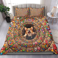 3D Illusion Corgi Halloween Bedding Set Cute Puppy Rainbow Candy Stone Well
