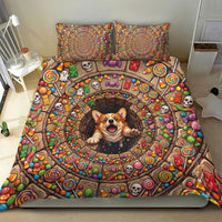 3D Illusion Corgi Halloween Bedding Set Cute Puppy Rainbow Candy Stone Well