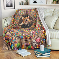 3D Illusion Corgi Halloween Blanket Cute Puppy Rainbow Candy Stone Well