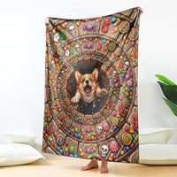 3D Illusion Corgi Halloween Blanket Cute Puppy Rainbow Candy Stone Well