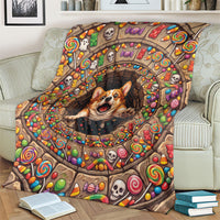 3D Illusion Corgi Halloween Blanket Cute Puppy Rainbow Candy Stone Well