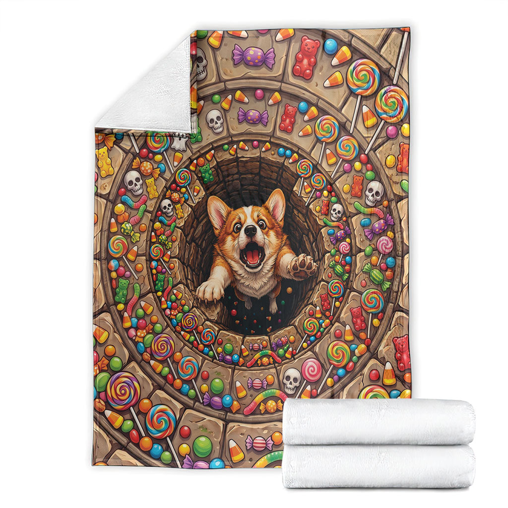 3D Illusion Corgi Halloween Blanket Cute Puppy Rainbow Candy Stone Well