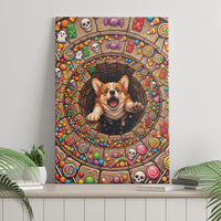 3D Illusion Corgi Halloween Canvas Wall Art Cute Puppy Rainbow Candy Stone Well