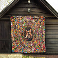 3D Illusion Corgi Halloween Quilt Cute Puppy Rainbow Candy Stone Well