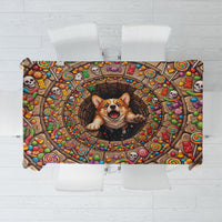 3D Illusion Corgi Halloween Tablecloth Cute Puppy Rainbow Candy Stone Well