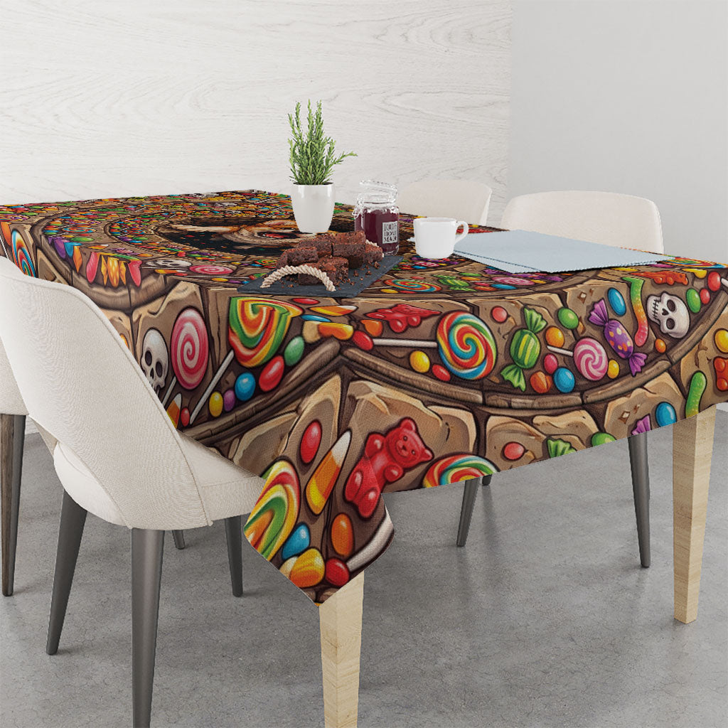 3D Illusion Corgi Halloween Tablecloth Cute Puppy Rainbow Candy Stone Well